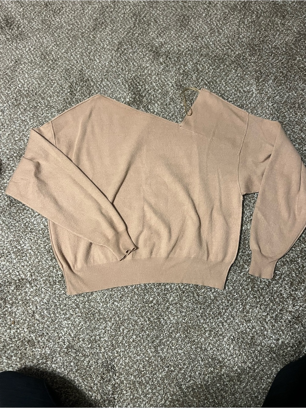 Soft One-Shoulder Cozy Sweater in Light Brown